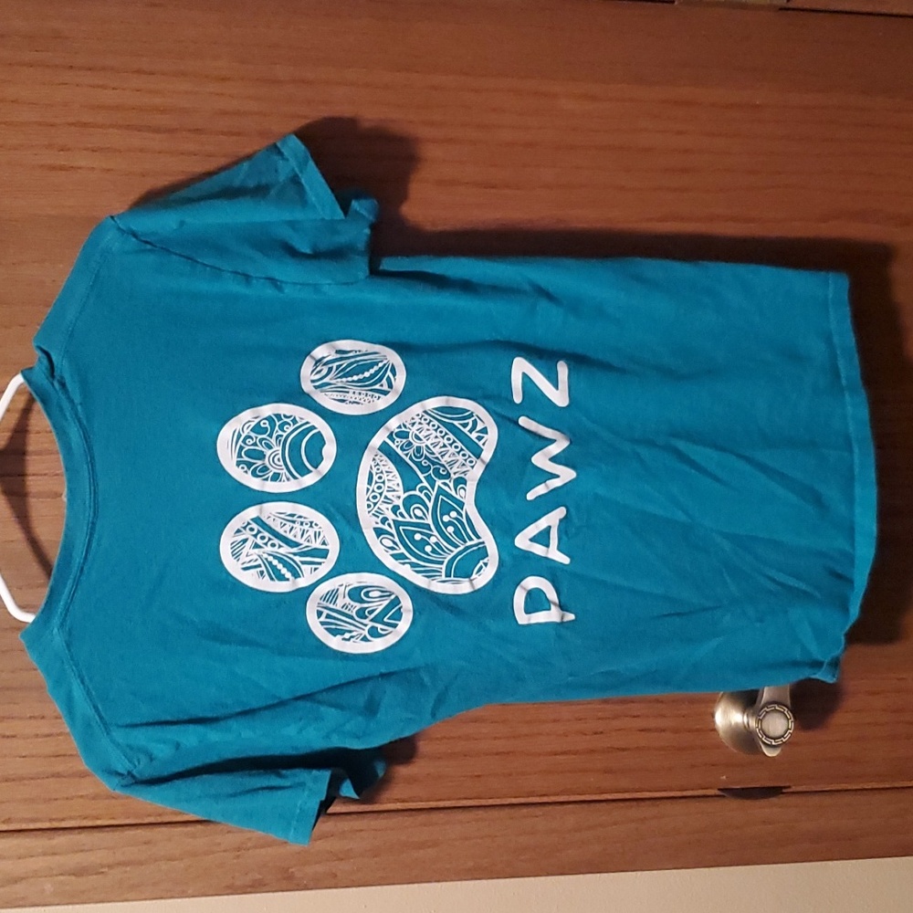 Size S Teal and White Design Paw Print PAWZ Shirt